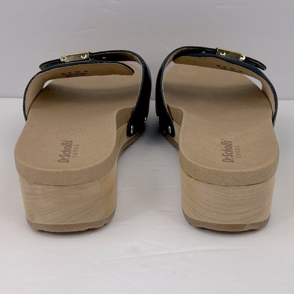 Dr Scholl’s SHOES, NAVY BLUE LEATHER TOP, ADJUSTABLE TOP STRAP, WOODEN SOLE, 9M - Picture 4 of 16